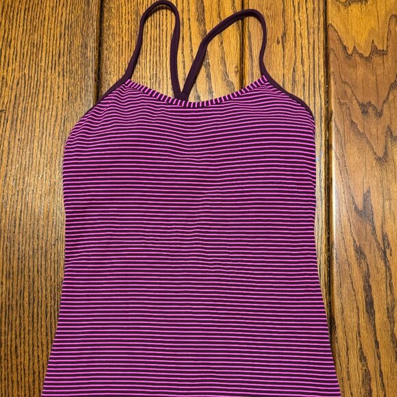 Lululemon Power Y Tank Top – Size 6 Purple Magenta Stripe - Picture 1 of 4